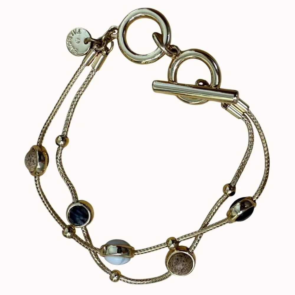 Talbots Bracelet Toggle Gold Tone, Casual, Neutral, Classic, Layered, Stone